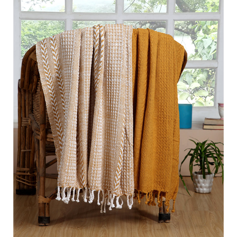 Hand Woven Throw Blanket, Yellow