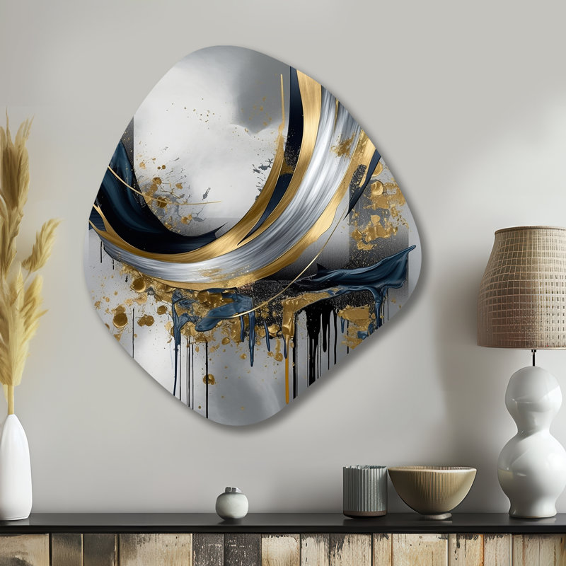 Geier - Art mural en métal asymétrique en marbre pour le salon, reproduction d'art en métal de forme unique dorée