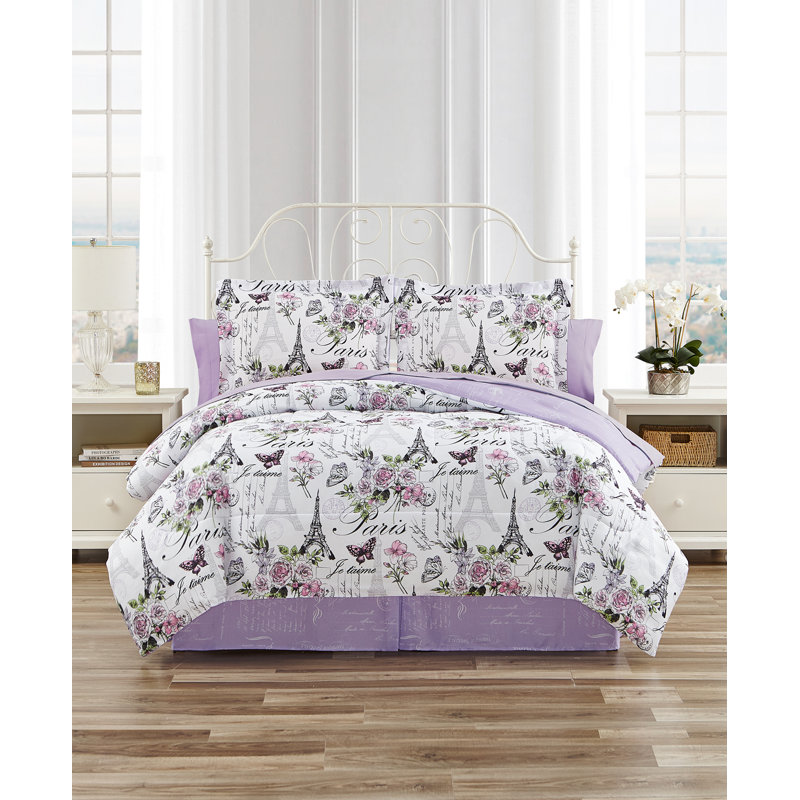 CEDAR COURT Paris Floral Lilac Ultra Soft Microfiber Reversible Comforter Set