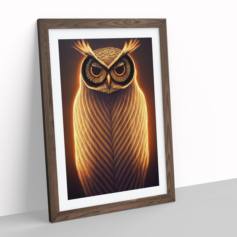 Glowing Owl - Single Picture Frame Print, 46cm H x 34cm W x 2cm D, Walnut