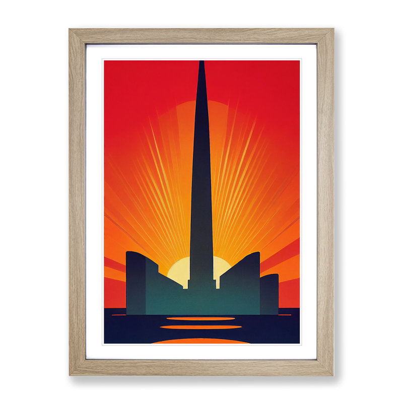 Splendid Art Deco Sunset No.2 - Wall Art, 34cm H x 25cm W x 2cm D, Oak Framed