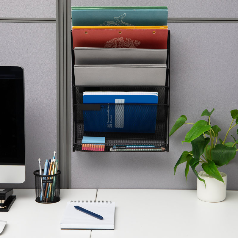 Mind Reader 5-Tier Vertical File Storage, Desktop Organizer, Wall Mount, Office, Metal Mesh, 12.75"L x 4"W x 16"H, Black
