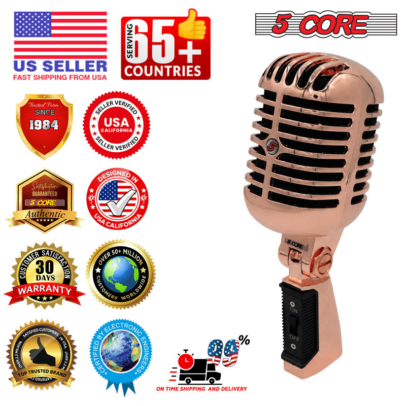 Microphone rétro dynamique à 5 cœurs emblématique de style rétro cardioïde classique, Doré