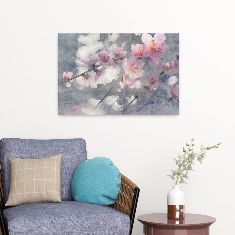 Fleurs de pêche délicates, art naturel abstrait et tranquille, H 16 po x l 24 po