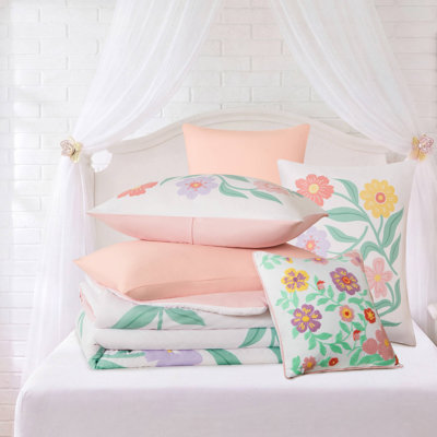 Floral Bedding Sets, 6 Piece Full Queen Microfiber Comforter Set