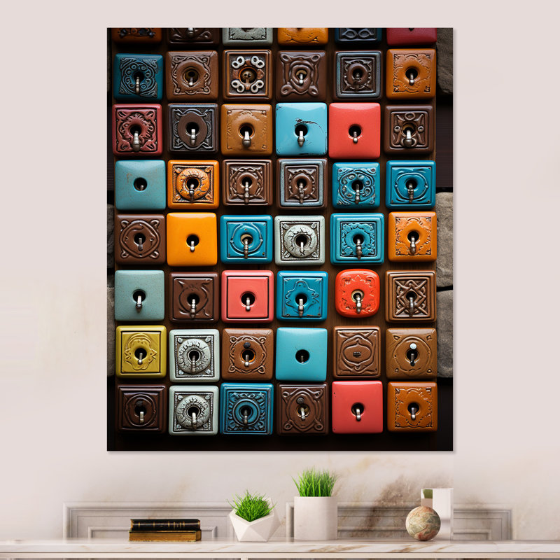 «Brown Geometric Harmony», tuiles abstraites, H 40 po x l 30 po x P 1,5 po