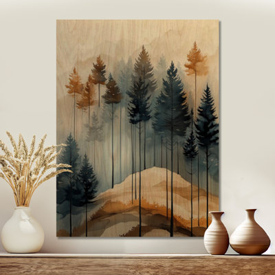 Misty Evergreen Forest II - Pine Trees Wooden Wall Decor