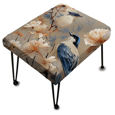 Repose-pieds beige et bleu à motif floral
