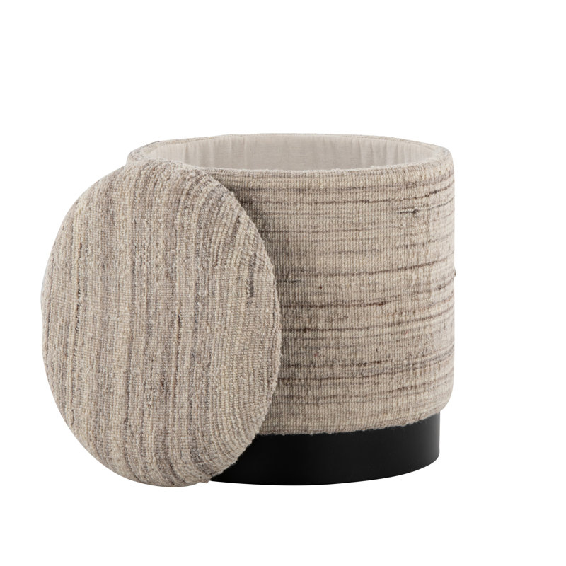 Pouf de rangement en laine tissée à la main de 45 cm (18 po) avec base en métal noir couleur crème