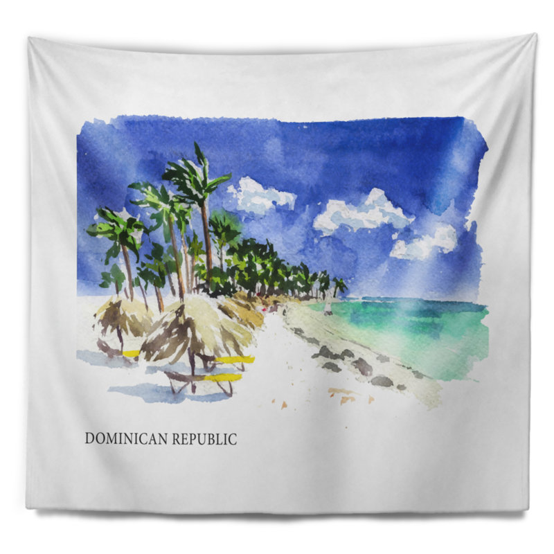Paysage urbain république dominicaine vector illustration tapisserie, H 32 po x l 39 po