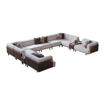 Urla Cream And Brown 9 Piece Sectional With Two Tables