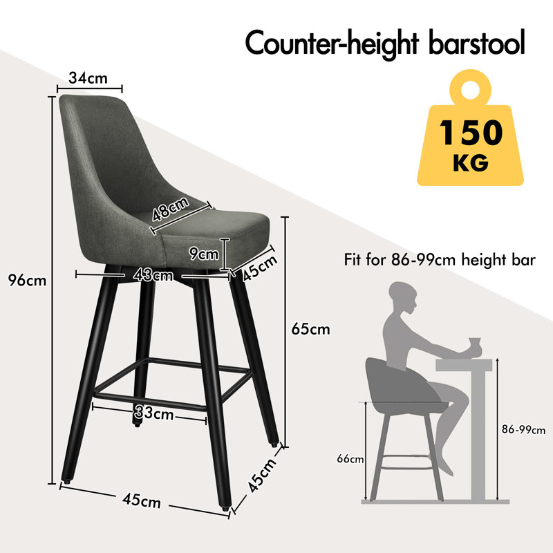 Keensburg Swivel Upholstered Counter Stool, Dark Grey