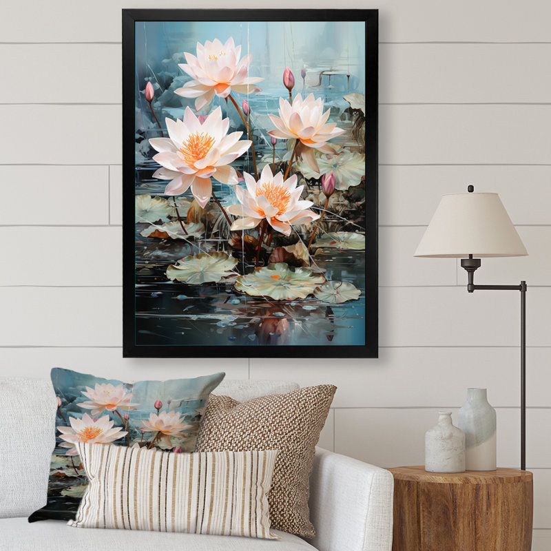 «Amebury Asian Art Lotus Pond» sur toile, H 20 po x l 12 po x P 1 po, Cadre photo noir