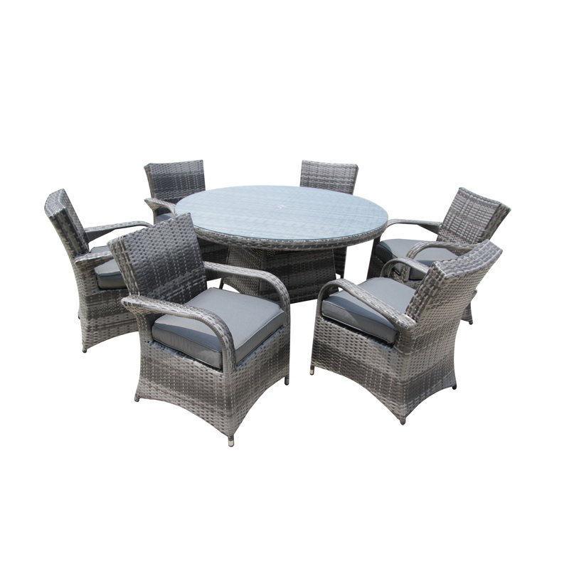 Fairweather 6 - Person Patio Dining Set with Round Table , Cushions Included, Grey