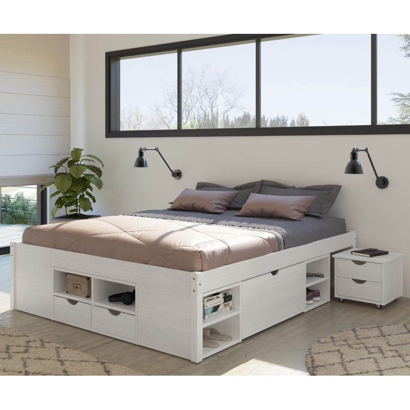 Chamarion Solid Wood Bed, 140 x 200cm, White