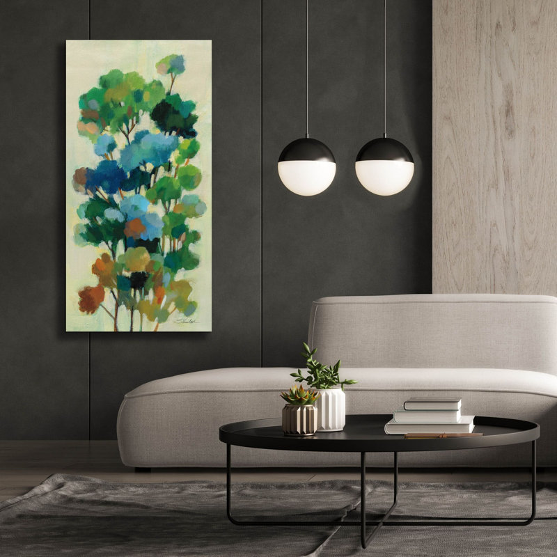 «Green Branches 2» par Silvia Vassileva, art mural sur toile, H 60 po x l 30 po x P 1,5 po