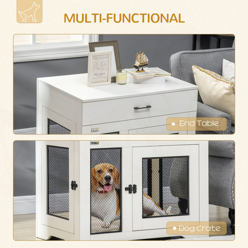 Versatile Dog Crate Furniture with Soft Cushion and Drawer for Small Dogs