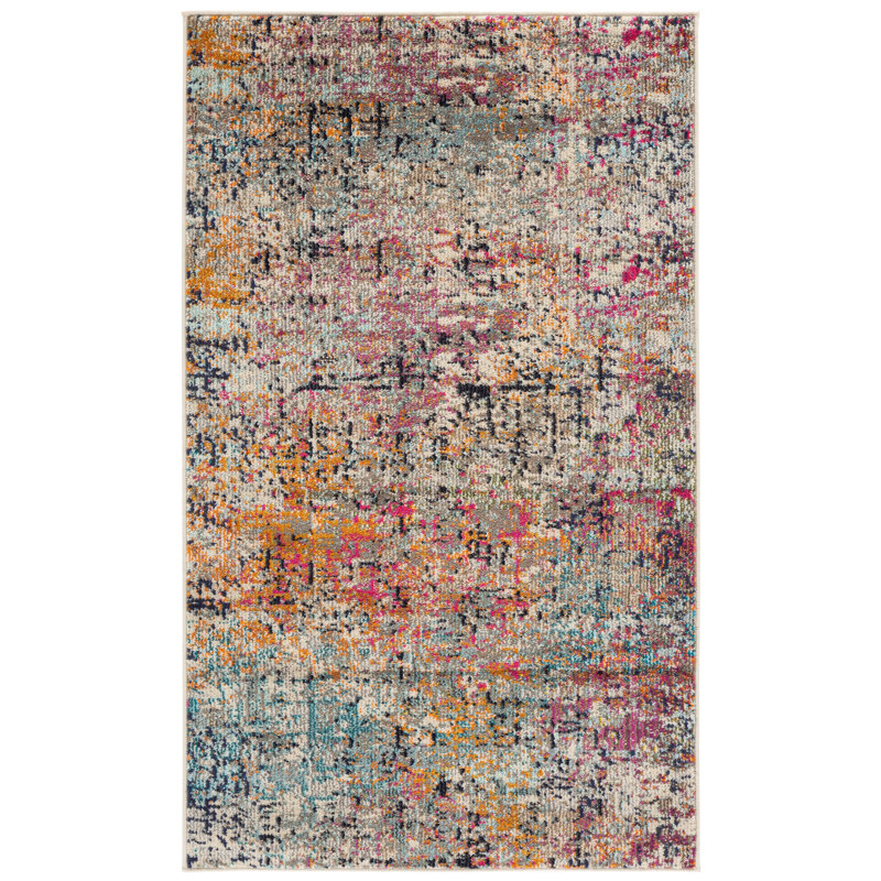 Tapis gris / rose à motif abstrait Felty, Rectangulaire 3 pi x 5 pi