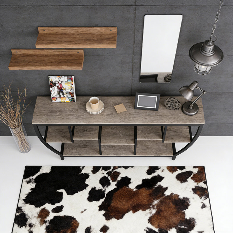 Table de console d'entrée industrielle avec tablettes, Gris et noir