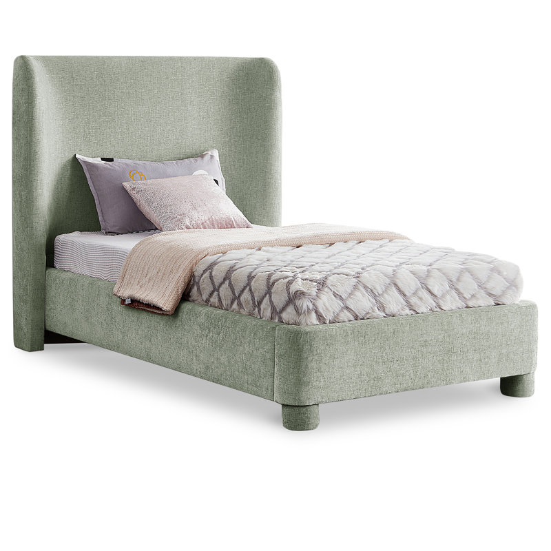 Hridhaan Upholstered Unfinished Wingback Bed, Twin, Olive Green Chenille Fabric