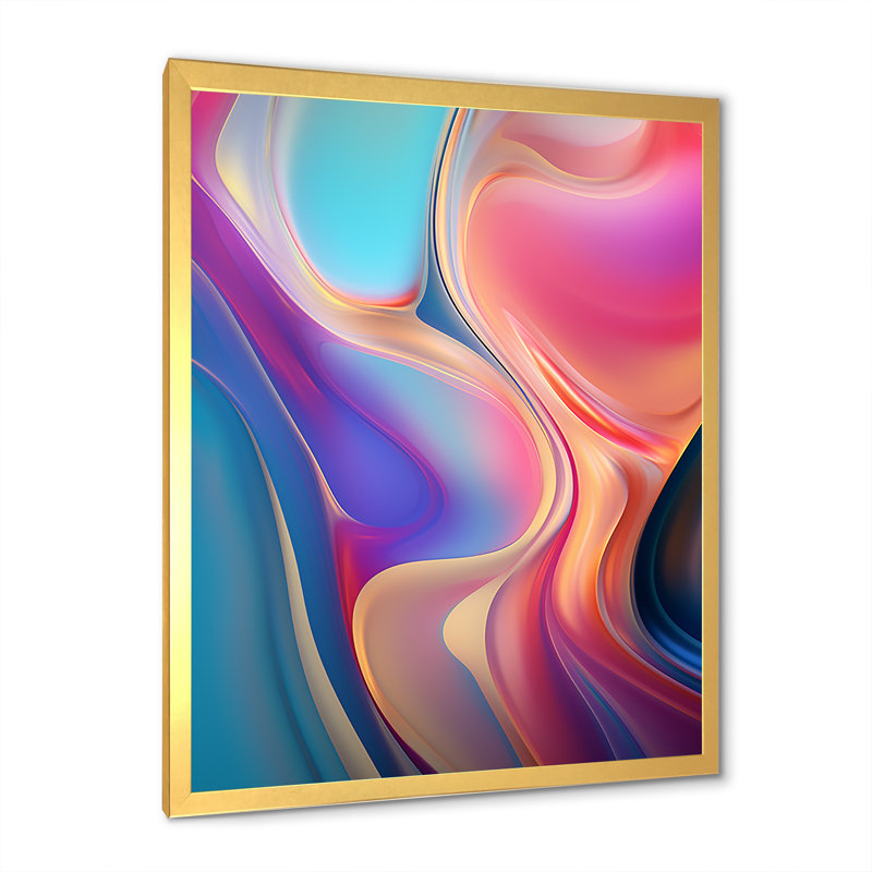 Art transitionnel sur toile, "Transitional" rose et bleu, H 20 po x l 12 po x P 1 po, Cadre doré simple