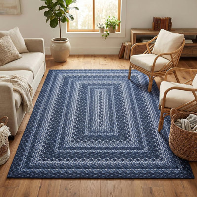 Indoor Outdoor Easy Jute Runner Rug 9x12 Washable Kitchen Runner Rugs Low Pile Non Slip Patio Throw Runners Carpet Stain Resistant Long Hallway Mat Living Room Bedroom Bedside Area Rugs, Blue