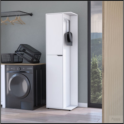 Harper Broom Cabinet, with 2 doors, 3 shelves and a holder