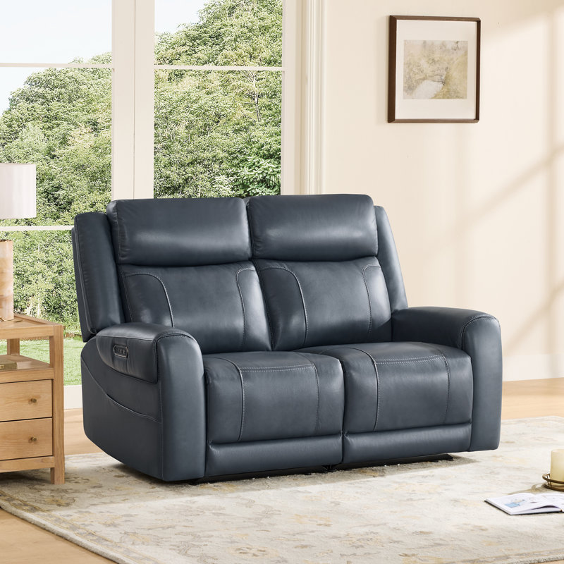 Winslow Top Grain Leather Power Reclining Sofa, Navy