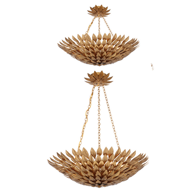 Broche 6 Light Semi Flush Mount, Antique Gold, 6 Lights, 6'H x 24.5"W 24.5"D