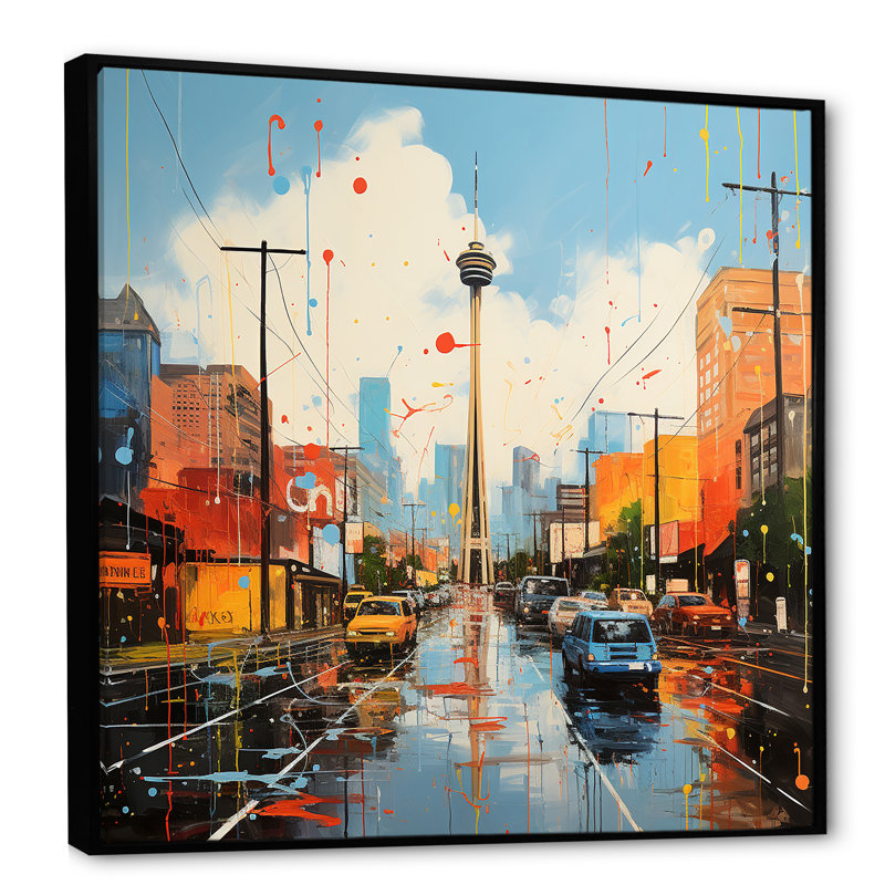 Paysage urbain d'Atlanta, coucher de soleil I - art mural d'Atlanta, Cadre flottant noir, 16" H x 16" W