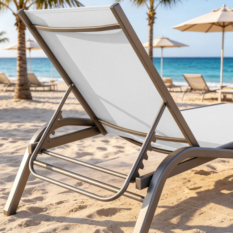 Chaise longue inclinable avec table pour le jardin et la piscine Hester, White