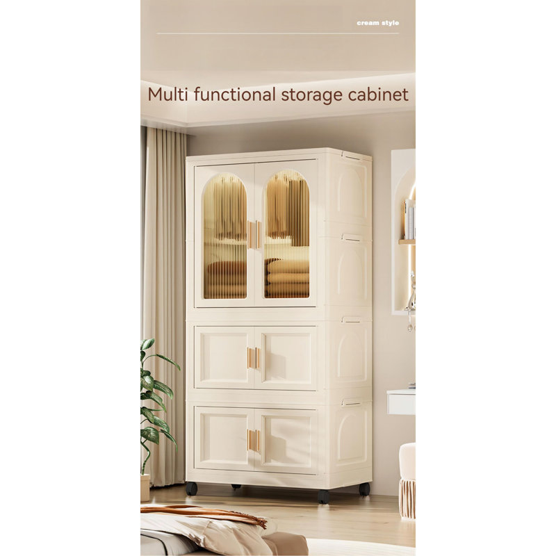 Garde-robe pliable avec roulettes et porte magnétique, idéale pour organiser et économiser de l'espace.