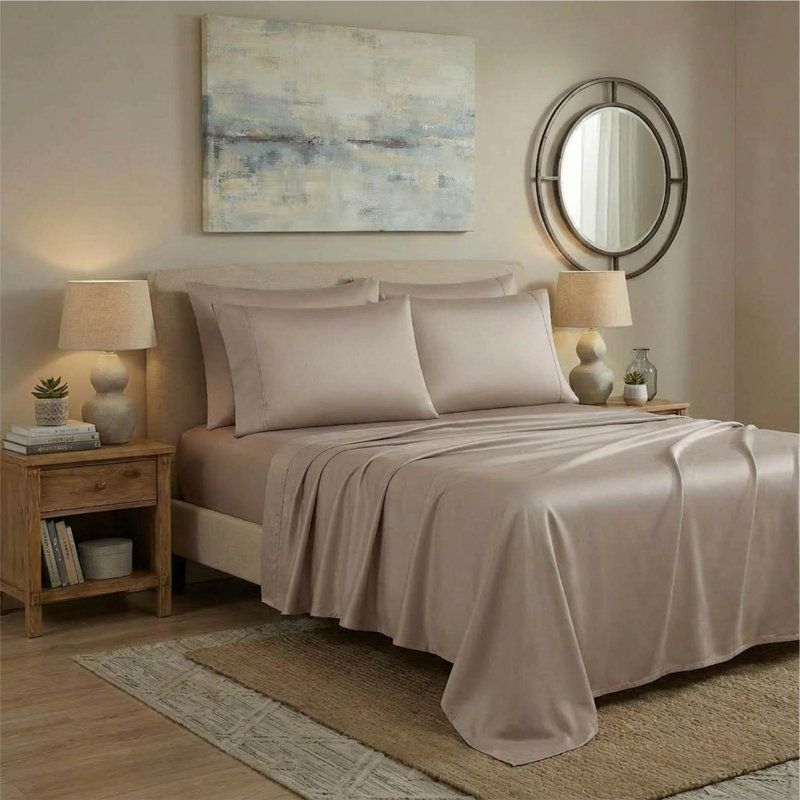 adamstown 1500 Thread Count 6 Piece Premium Cotton Rich Sateen Sheet Set, 4 Pillow Cases, 1 Fitted Sheet, 1 Flat Sheet, Fits Mattresses up to 16” Deep, Full Size, Taupe