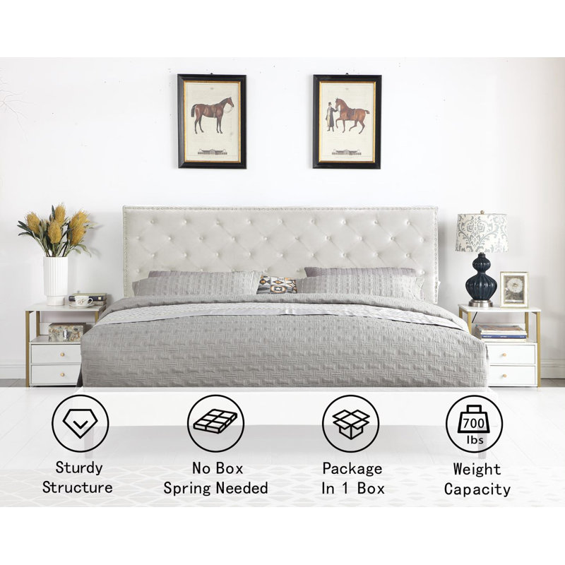 Avrah Upholstered Wingback Bed, Beige, King