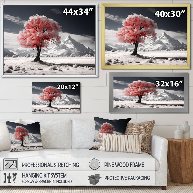 «Red Tree Symphony in Winter II», reproduction sur toile, H 16 po x l 32 po x P 1 po, Cadre flottant noir