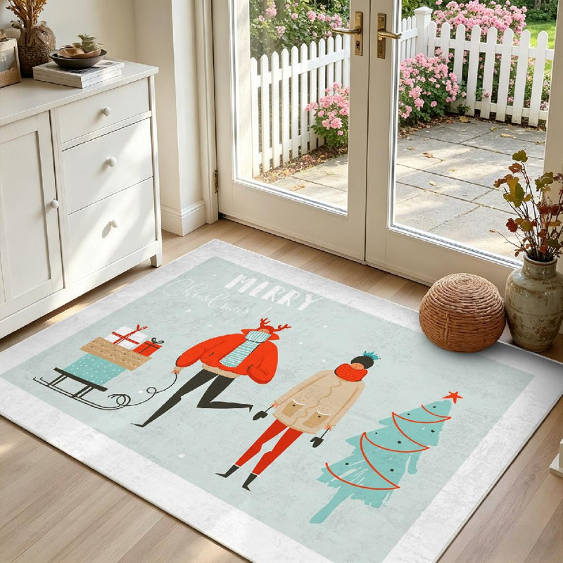 Tapis intérieur rouge lavable à la machine, motif abstrait amusant dessiné à la main., Rectangle 39 po x 63 po
