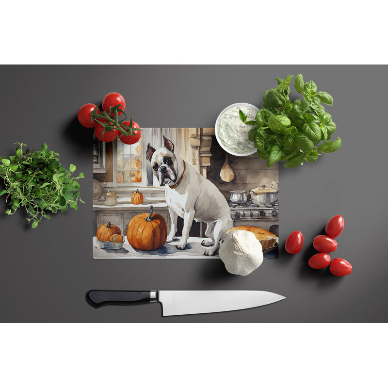 Boxer Fall Kitchen Pumpkins Glass Cutting Board Large