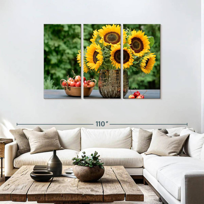 Harnek tournesols et cerises, H 48 po x l 74 po