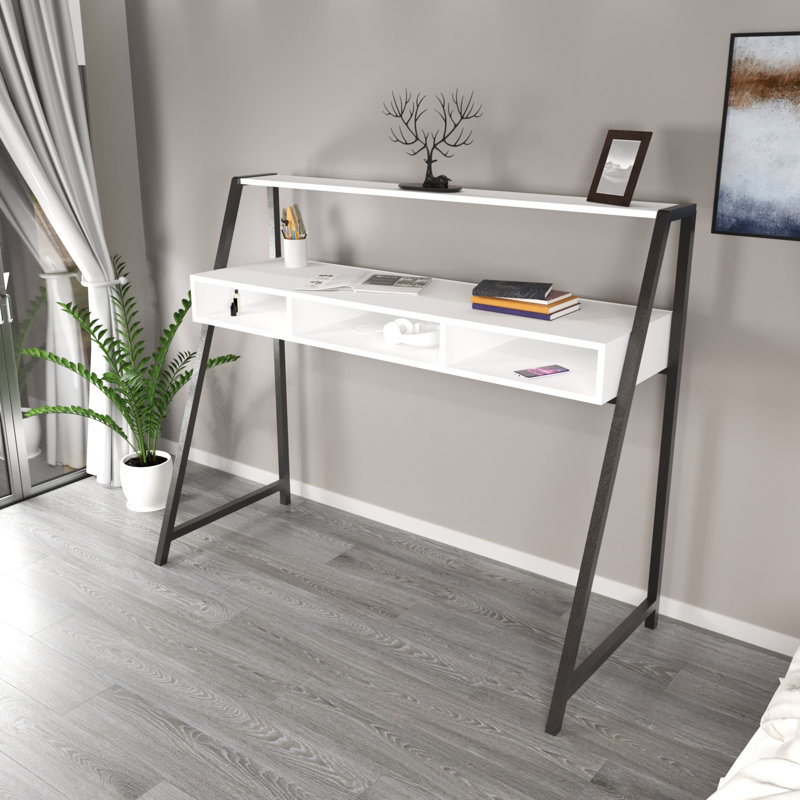 Aliona Metal Base Writing Desk, White
