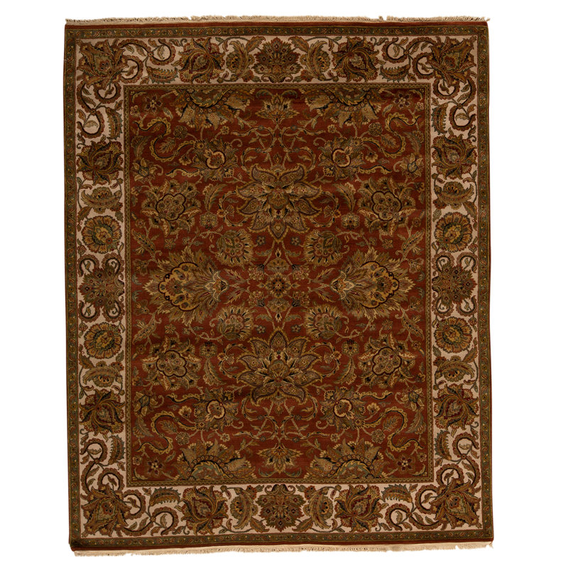 Tapis brun / rouge / ivoire de haute qualité noué à la main
