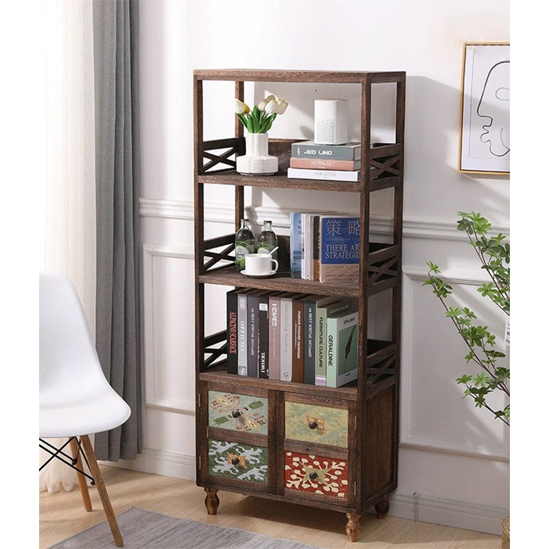 Bibliothèque étroite de style bohémien avec côtés en X