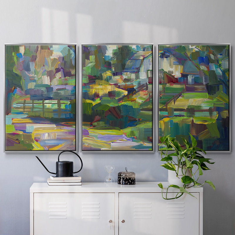 " White Barn " 3 - Pieces, 36" H x 75" W x 2" D, Silver Framed