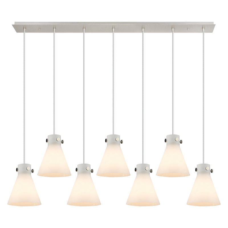 Luminaire suspendu conique à 7 lumières Amrith, Blanc, Nickel poli