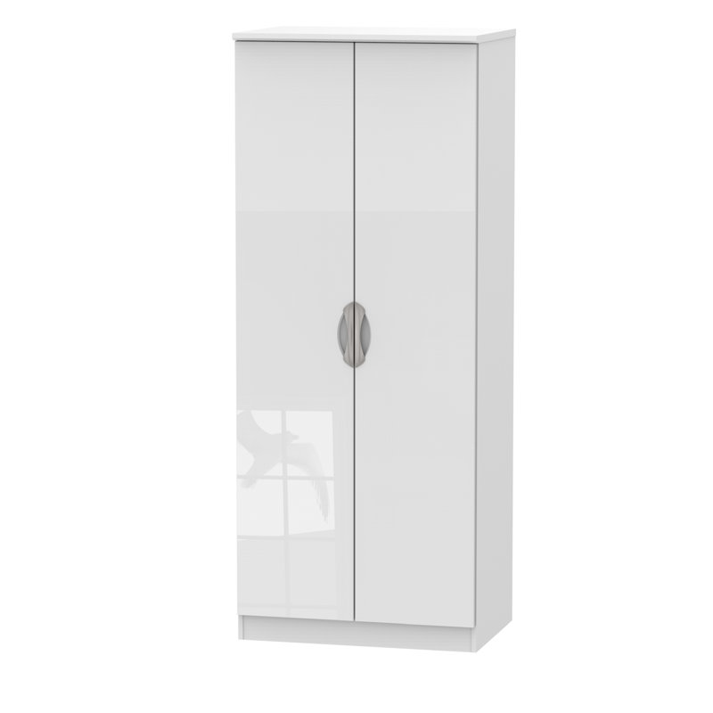 Ratley 2 Door Manufactured Wood Wardrobe, White Gloss, Basic, H183 x W74 x D53cm