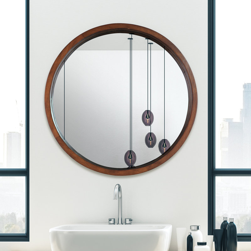 Wood Flat Wall Mirror, 141.73 cm H x 141.73 cm W, Walnut