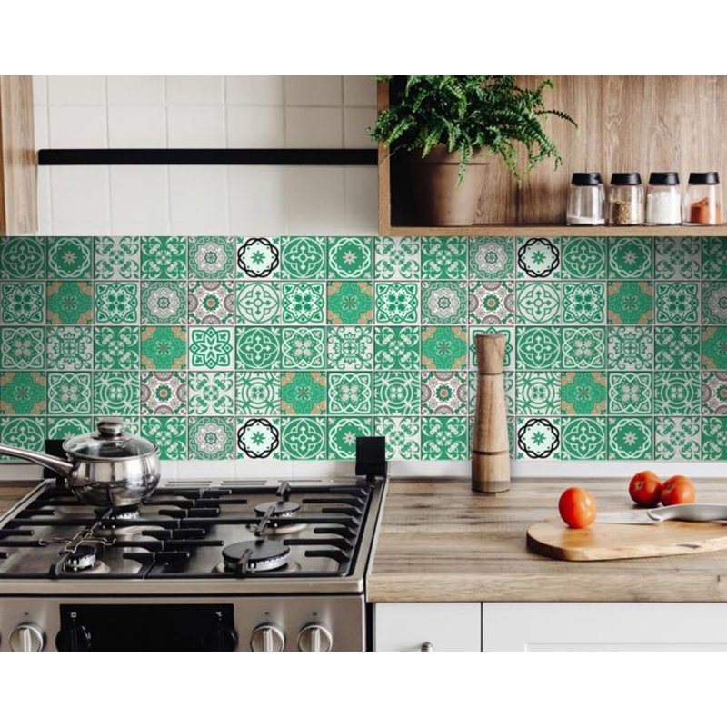 Carreaux amovibles à peler et coller en mosaïque, H 6 po x l 6 po x P 0,1 po, Vert/blanc