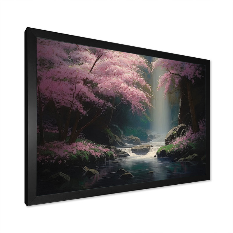 Piccadilly Cherry Blossom Stream IV - reproduction sur toile, Cadre photo noir, H 12 po x l 20 po x P 1 po