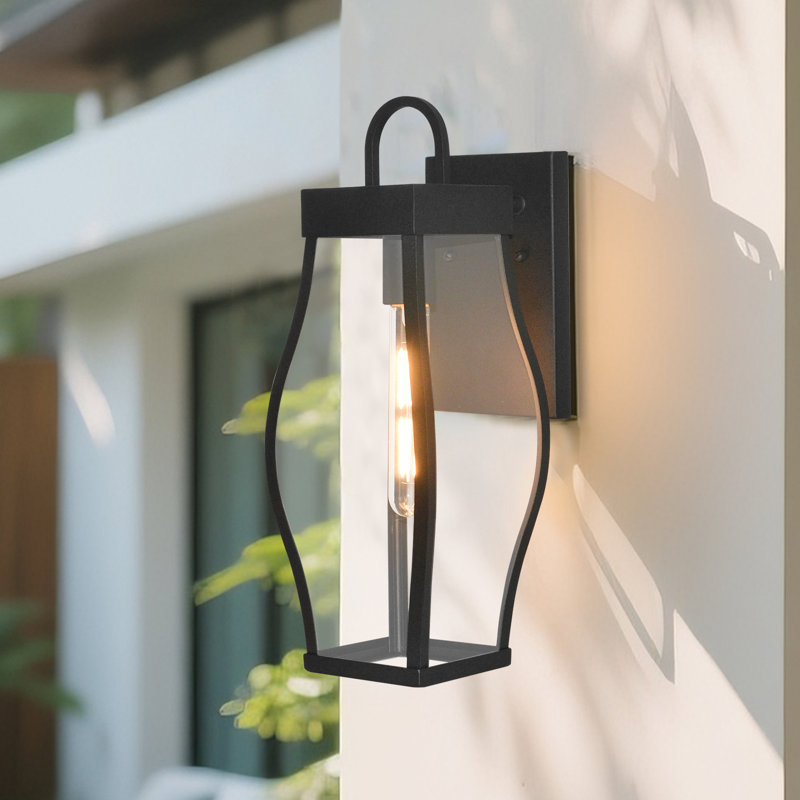 Alvime 16.75" H Modern Black Drum Exterior Wall Lights with High Strength Clear Glass