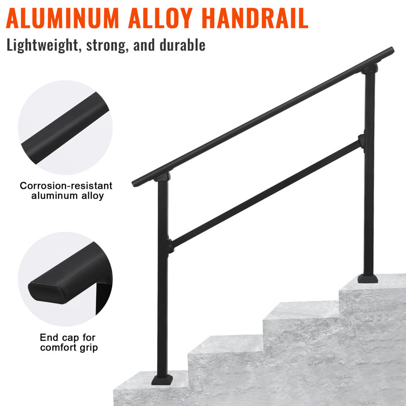 Handrails for Outdoor Steps, Upgrade Aluminium Hand Rail Fit 3/5/6 Steps, 91.4 cmH x 5 cmW x 152.6 cm