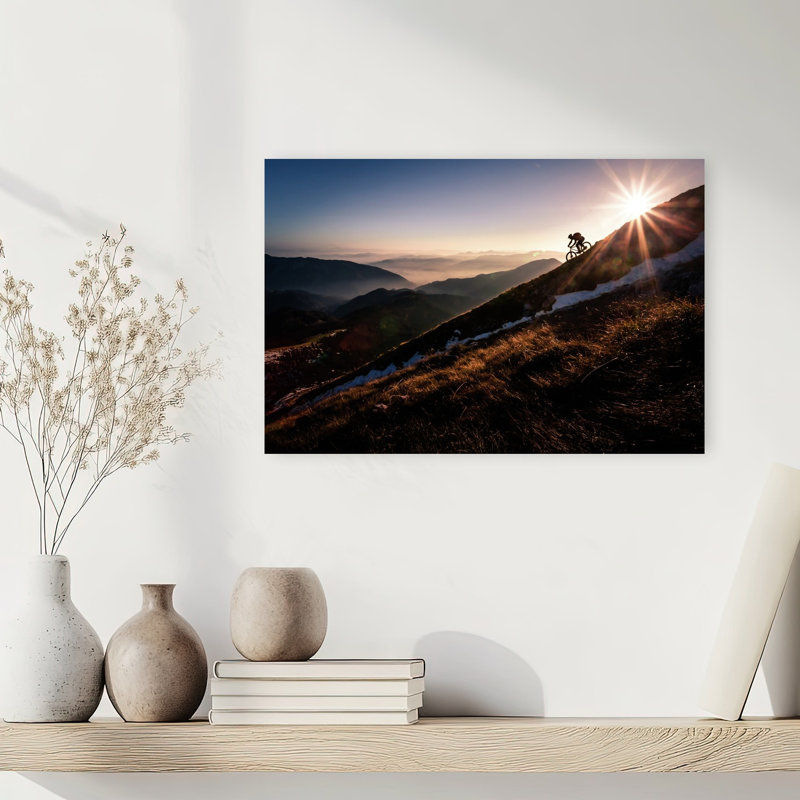 «Golden Hour Mountain Biking Abstract Contemporary Mountain», reproduction d'art murale, 12" H x 18" W